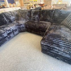BLACK Sectional Sofa Right or Left Facing wide Chaise Plush other colors available 130x100