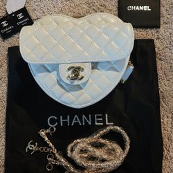 White Chanel Heart With Gold Hardware 