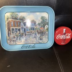 Vintage Coca Cola tray & Container 