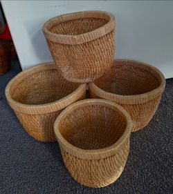 Set of 4 Woven Rattan Baskets