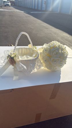 Artificial Bouquet With Basket For Flower Girl