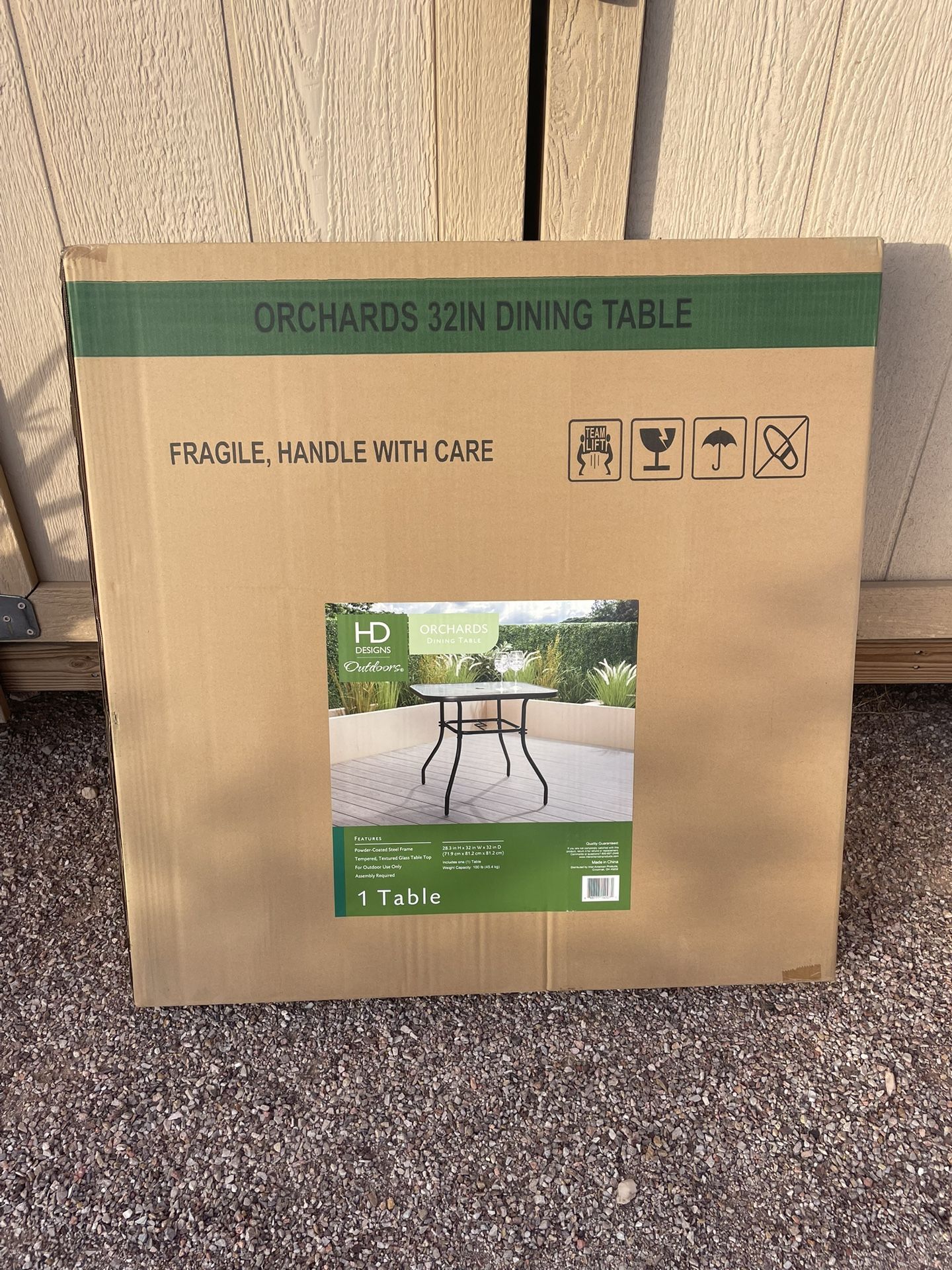 Patio Table HDO Orchards 32 Inch Glass Top Dining Table