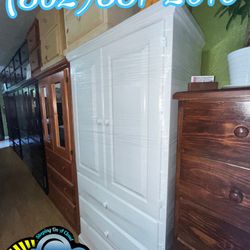 Solid White Wood Wardrobe Armoire Dresser 3 Drawer 