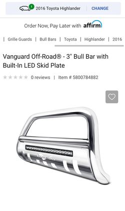 Highlander Bull Bar Front Bumper With LED Light Vanguard Off-Road® - 3" Bull Bar with LED Skid Plate