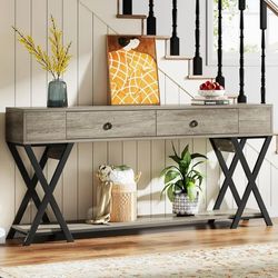 Tribesigns 71" Console Table with 2 Drawers, Large Behind Couch Table, Rustic Entryway e Table with Shelves, Industrial Hallway Table, Long Accent Tab