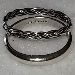 2 PINKY STERLING SILVER RINGS - SIZE 5
