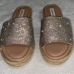 Espadrille Slide Sandals Silver size 6M  gentle used must pick up