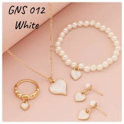 Shipping free for all orders over $25,  5 Pcs Jewelry Set For Girls And Women Heart Faux Pearl Charm Necklace Bracelet Earrings 