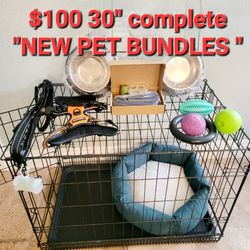 Brand New M'LDog Cage Up To 45lbs $50/ New Pet Bundle With Crate 2 BOWLS 2 TOYS HARNESS LEASH Bed & More $100 2 Door Folding Dog Kennel Jaula  