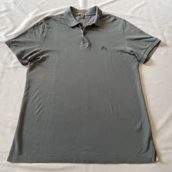 Men Burberry Brit Polo Shirt Short Sleeve Top Tee Button Front Blue Grey Large L