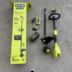 RYOBI 40V 15 in. Expand-It Cordless Battery Attachment Capable String Trimmer with 4.0 Ah Battery and Charger
