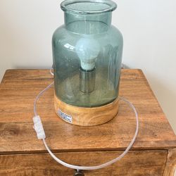 Two (2) Modern Glass Jar Table Lamp with Wood Base – Minimalist Accent Lighting