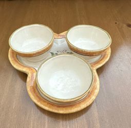Vietri Hand Painted Floral Ceramic 3 bowl Dip Set Italy 2008 - signed by founder