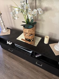 Dark Brown Wood TV Stand with Storage
