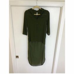 Olive Green Sheer Maxi Shirt Dress