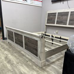 FLOOR MODEL FARMHOUSE STYLE KING SIZE BED FRAME! OPEN BOX NEVER USED! $375!