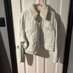 Levi’s Mint Green Button Up Fur Collared Jacket