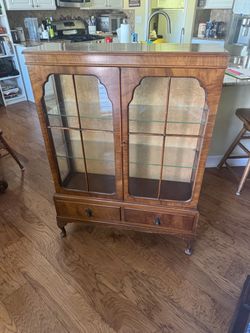 Antique Wood and Glass Display Cabinet