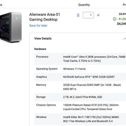 Today only! New Alienware Desktop 5090 + 285K at $3800