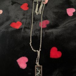 Brand New Long Necklace With Earrings. Cute Pendant With Chips Of Colors In Rectangular Shape!!