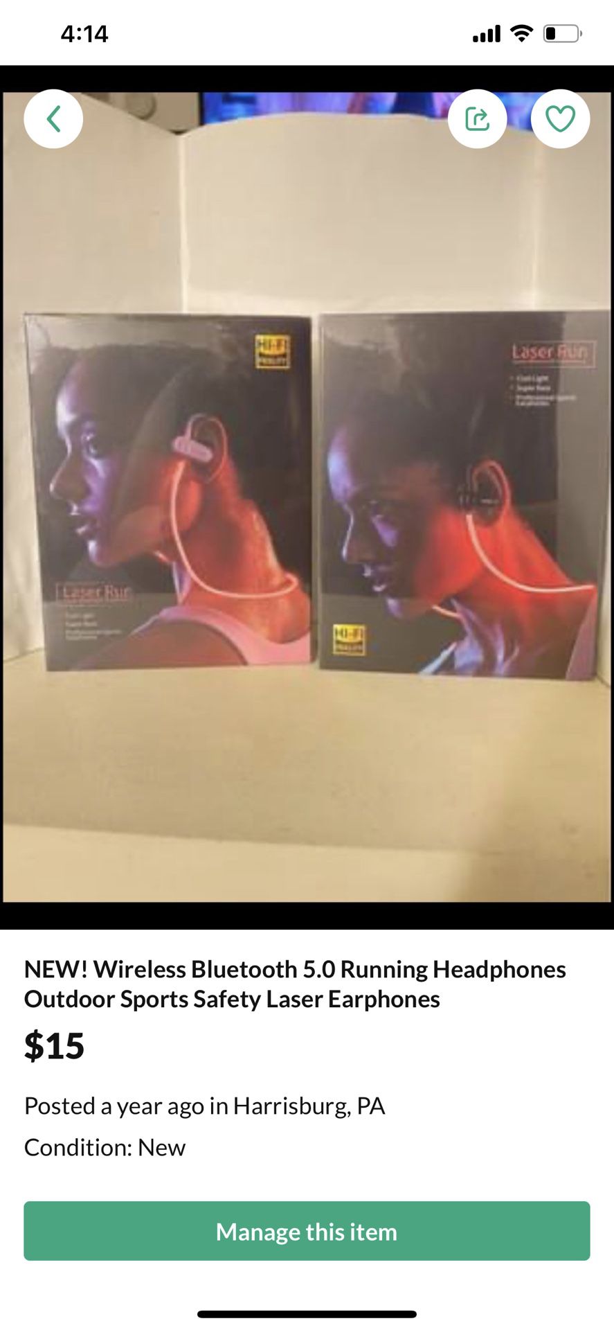 NEW! Wireless Bluetooth 5.0 Running Headphones Outdoor Sports Safety Laser Earphones
