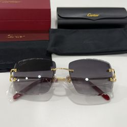 Cartier Glasses (Diamond Cut), Black Lense, Gold Frame