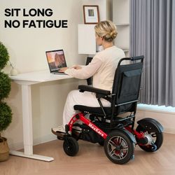 USED Foldable Electric Wheelchair, 5 Speeds, 2 Modes, Dual Motors, for Adults & Senior, Black/Red