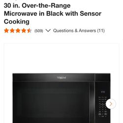 Whirlpool 30" Over the range Black microwave