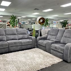 Gorgeous Grey Suede Microfiber Power Recliner Sofa And Loveseat On Sale $1599!!
