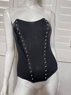 Small 32 black stretchy sequin studded goth corset top buster blouse gothic emo