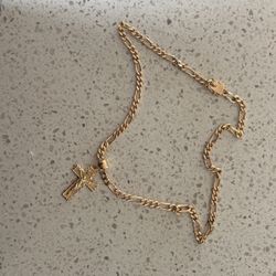 14k Gold Fígaro Chain And 14k Gold Cross Pendant