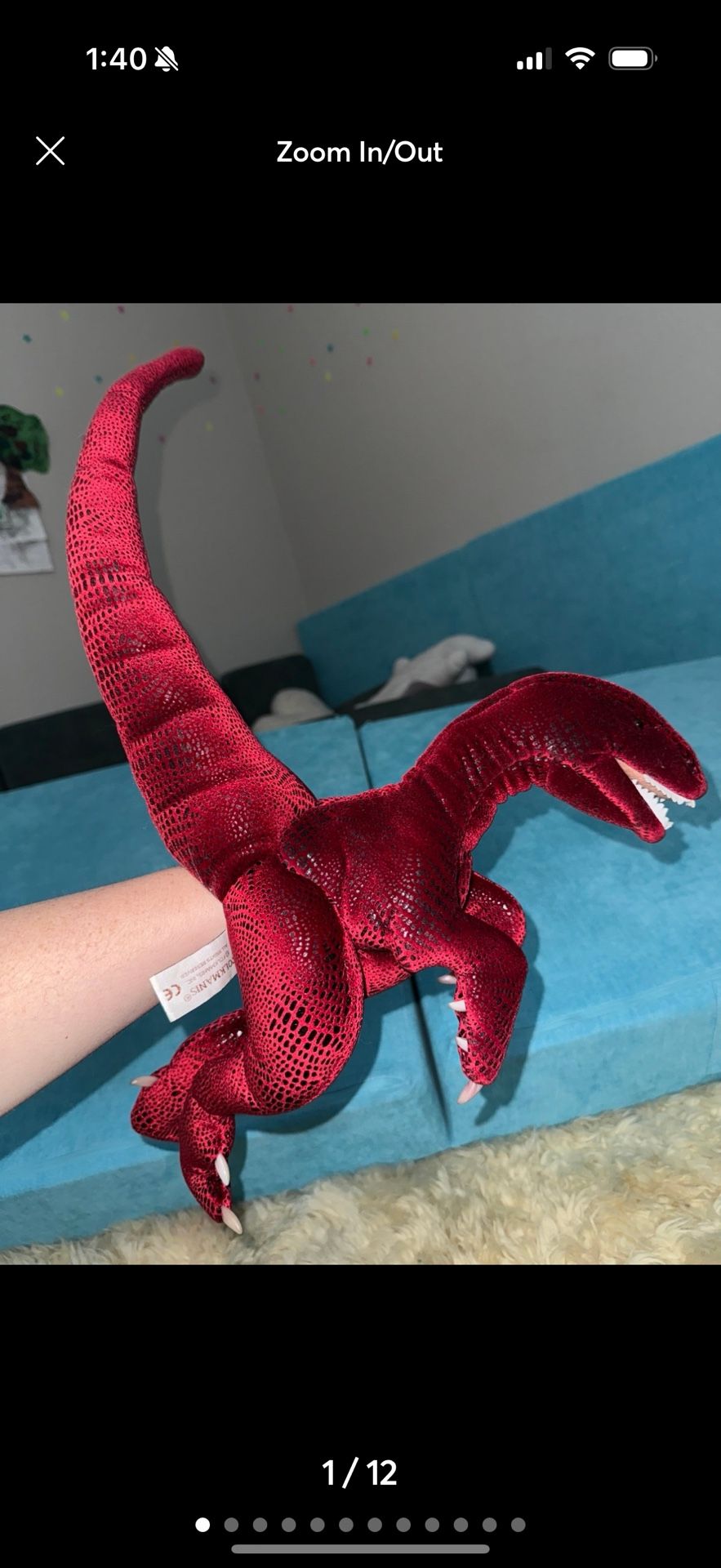 FOLKMANIS RED VELOCIRAPTOR DINOSAUR FULL BODY PLUSH HAND PUPPET