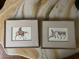 Vintage Beautiful Lot of 2 Framed Carol Grigg Watercolor Prints 