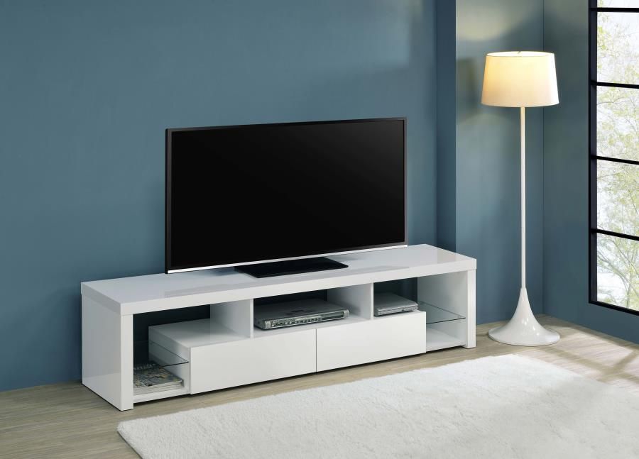 2-drawer 71" TV Stand With Shelving White High Gloss- Shop Now Pay Later.