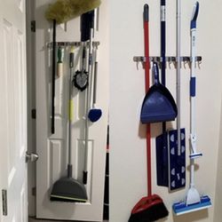 2 Pieces -Saxhorn Broom Mop Holder Wall Mount Stainless Steel Tool Hanger Storage Organizer for Home, Kitchen, Garage, Garden, Laundry Room, Bathroom 