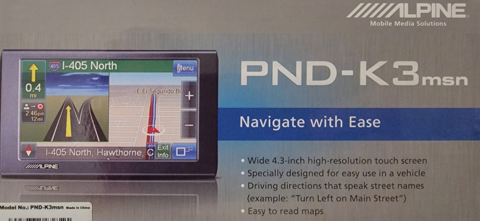 Portable Car Navigator With Bluetooth (Alpine PND-K3)