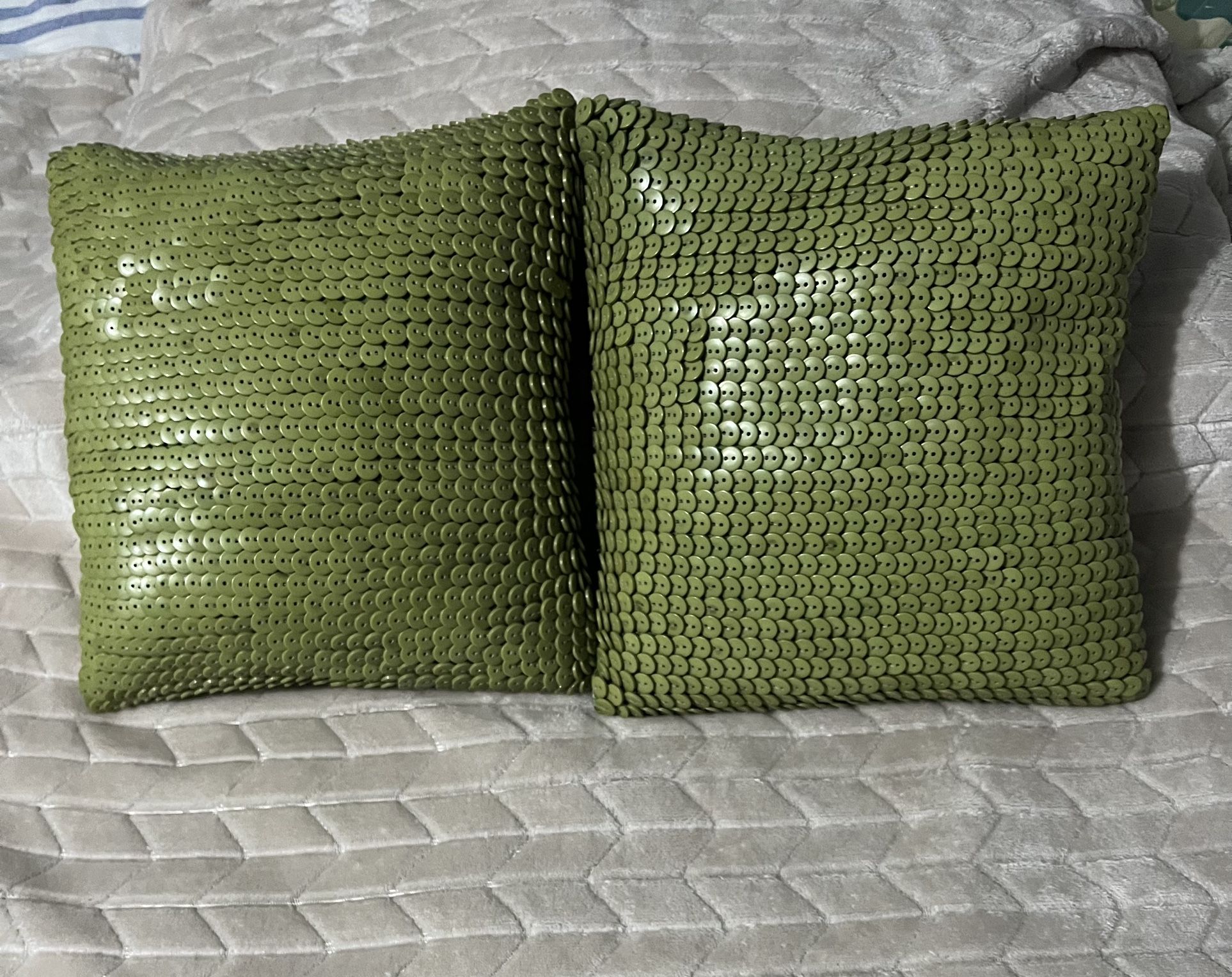 Green Buttons Throw Pillows