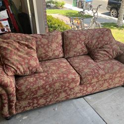 red floral couch 