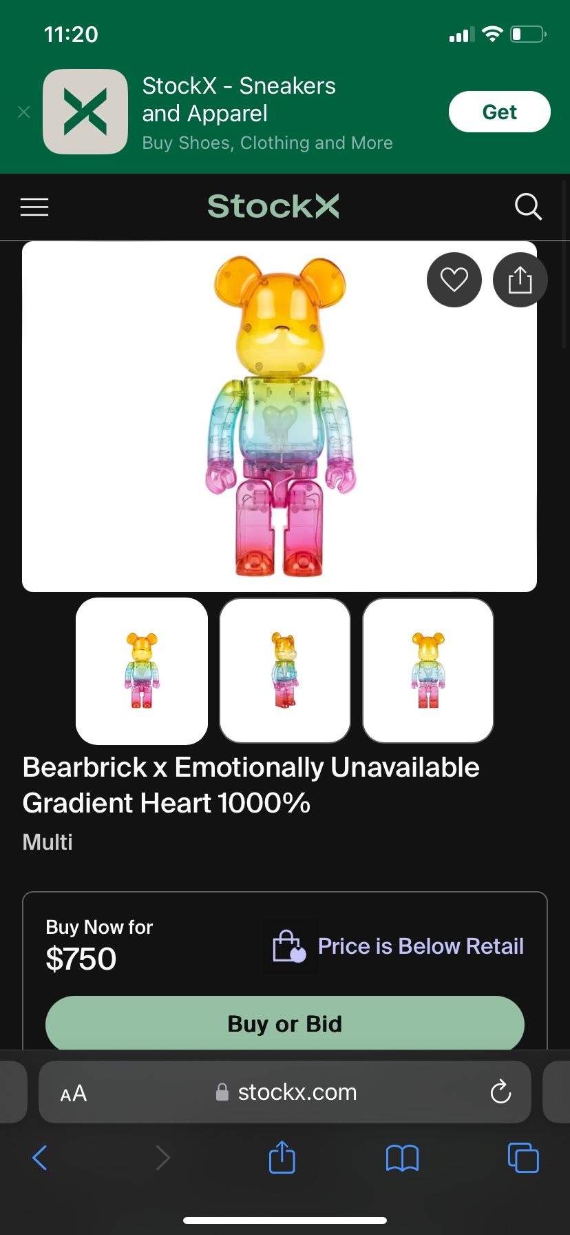 Bearbrick x Emotionally Unavailable Gradient Heart 1000%