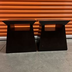 Cantabria Postmodern Solid Alder Geometric Sculptural End Tables Espresso