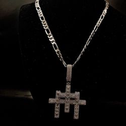 SOLID 925 Sterling Silver Figaro Triple Cross Baguette   Pendant 