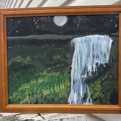 “Where Water Meets Time” – 9x11 Original Acrylic – Framed Waterfall Painting