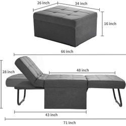 Sofa Bed, 4 in 1 Multi-Function Folding Ottoman Breathable Linen Couch Bed with Adjustable Backrest Modern Convertible Chair for Living Room Apartment