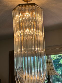 Large 44” long Art Deco / Mid Century Modern Lucite Chandelier.  Exc Condition
