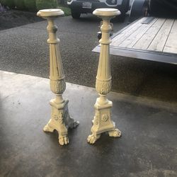 Pair Of Carved Wood French Altar Sticks 