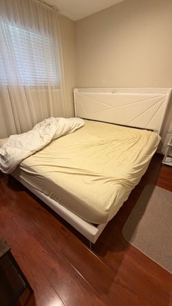 Queen Bed Frame + Spring Mattress - White