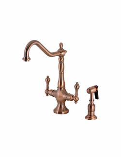 Kingston Brass KS177ALBSAC Heritage 2-Handle Kitchen Faucet with Side Sprayer, Antique Copper Finish, 8.5-Inch Spout Reach