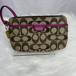 Coach Monogram Wristlet Pink Excellent Used By Condition