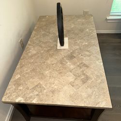     Marble Top Coffee Table with Dark Wood Base – Modern Elegance