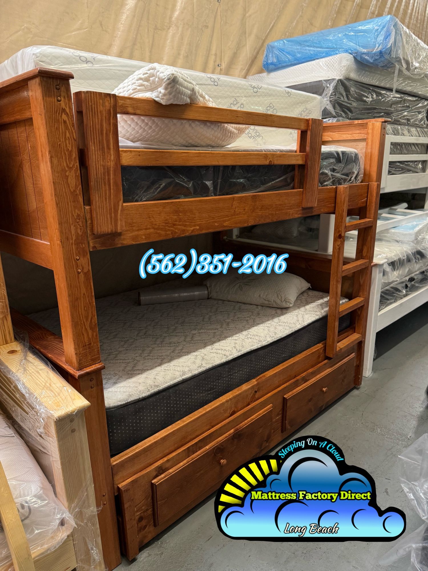 Triple Full Oak Bunk Bed With Mattresses Colchones Nuevos New